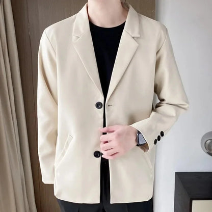 Casual Black Single-Breasted Men's Suit Jacket Korean Trendy Brand Business Spring Autumn Fashionable Small-Sized Menswear - Ellianto fashion Men's
