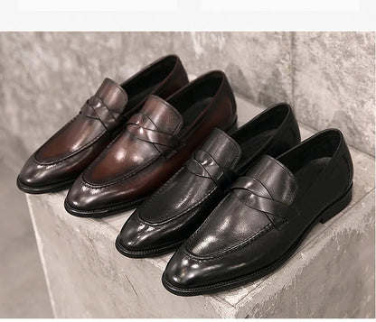 Formal Shoes Men Leather Office Shoes Men Classic Brown Dress Loafers Black Men Elegant Shoes Luxury Chaussure Homme