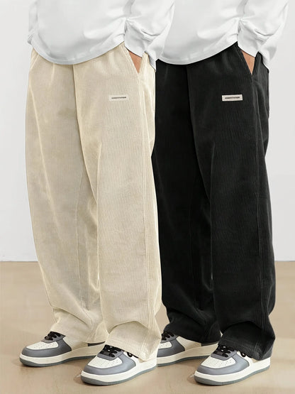 Corduroy pants men clothing Sweatpants Loose-Fit Casual Pants man baggy hosen Regular Length Trousers men cargo pants women - Ellianto fashion Men's