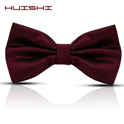 Solid Bowtie Mans Tie Solid Fashion Check Bowties Wedding Banquet Black Gold Red Green Pink Black White Classic Bow Ties For Men - Ellianto fashion Men's