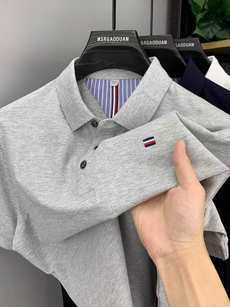High end summer ice silk breathable short sleeve POLO shirt men's fashion brand classic embroidery business casual Paul T-shirt - Ellianto fashion Men's
