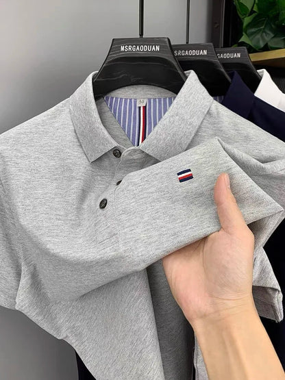 High end summer ice silk breathable short sleeve POLO shirt men's fashion brand classic embroidery business casual Paul T-shirt - Ellianto fashion Men's
