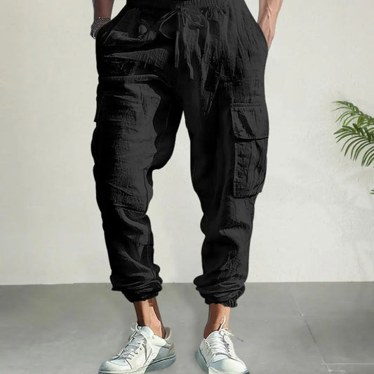 Lightweight Summer Trousers Men Linen Pants Breathable Men's Linen Jogger Pants with Drawstring Waist for Summer for Beach - Ellianto fashion Men's