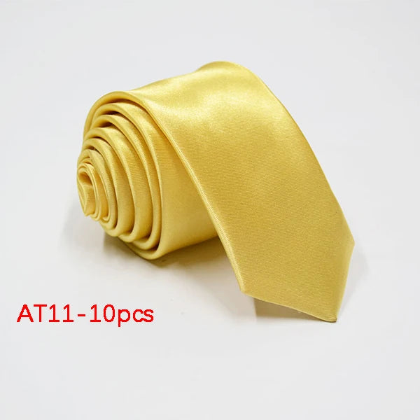 10/12PCS Tie for Men Wholesale 28 Solid Colors Slim Necktie Polyester Satin Cravat Formal Party Ties Fashion Daily Accessory - Ellianto fashion Men's