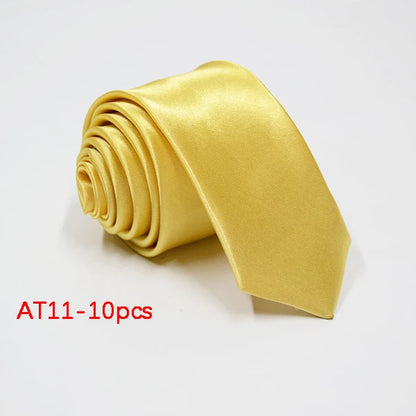 10/12PCS Tie for Men Wholesale 28 Solid Colors Slim Necktie Polyester Satin Cravat Formal Party Ties Fashion Daily Accessory - Ellianto fashion Men's