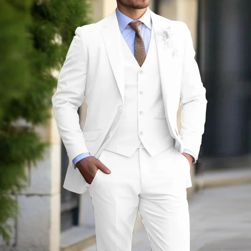 3 Pieces Beige Suits for Men Fashion Slim Fit Blazer Vest Pants Set Formal Business Wedding Tuxedos for Men Casual Clothing - Ellianto fashion Men's