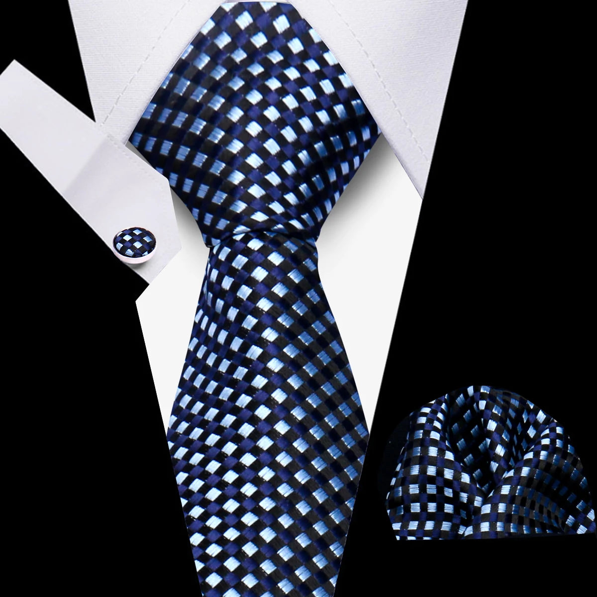 Tie Men Business Necktie Set Classic Plaid Cufflinks Handkerchief For Suit Wedding High Quality 3pcs Ties Sets Formal Gravata - Ellianto fashion Men's