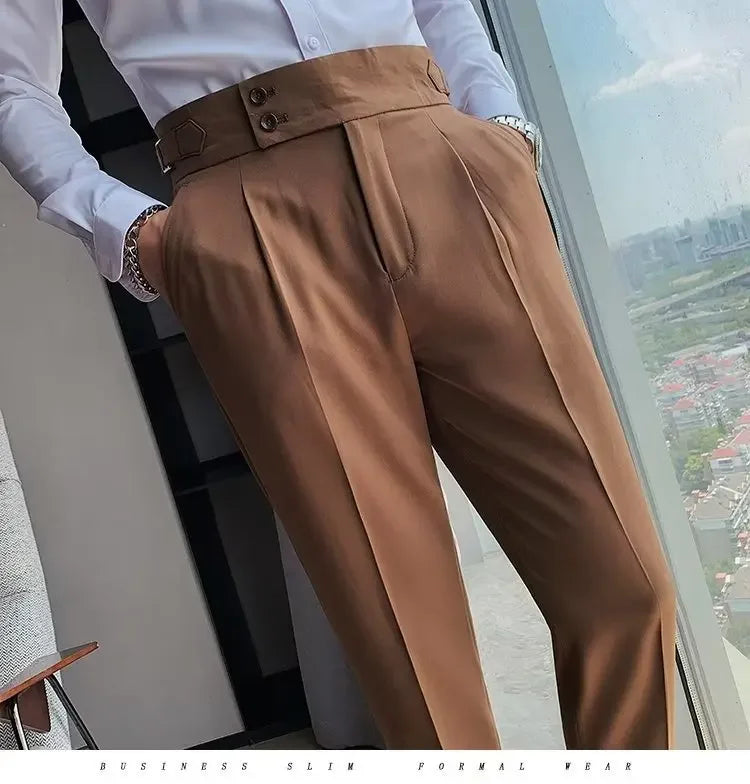 AutumnCasualTrousersMenStraight-LegNarrow-FitHigh-WaistedSlimsBritishStyleSuit Pants BusinessAttire - Ellianto fashion Men's