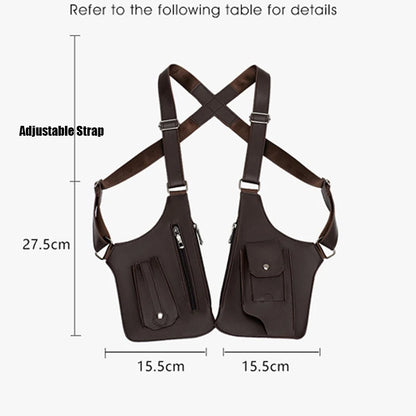 Luxury Design Men's Tactical Vest Bag High Quality PU Leather Man Chest Bag Phone Pouch Vintage Design Underarm Back Pack Bags - Ellianto fashion Men's