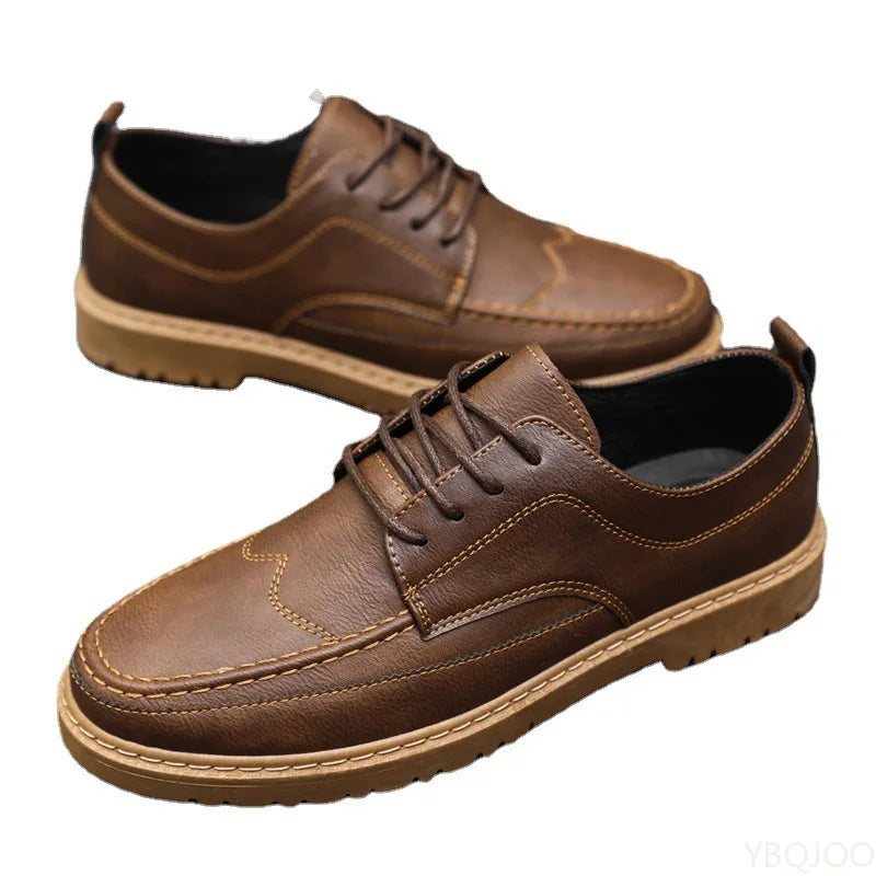 Men's Casual Leather Shoes Trendy Summer Breathable Black Work Shoes Casual Classic Fashion Formal Comfortable Flat Shoes - Ellianto fashion Men's