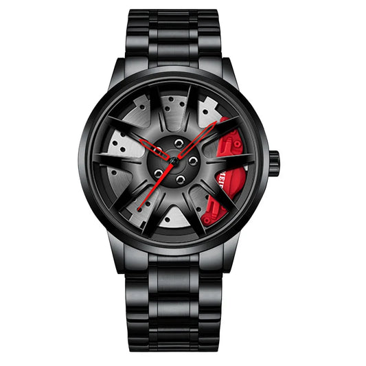 2025 Men Top Big Leather Watches Men Car Wheel Hub Stainless Steel Quartz Watch For Male Military Sports Watch Relogio Masculino - Ellianto fashion Men's