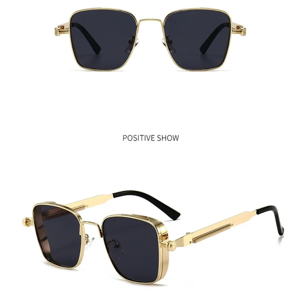 Men Driving Sunglasses Vintage Steampunk Square Sunglasses Metal Frame with Spring Hinges Women Eyepiece Trendy Driver Glasses - Ellianto fashion Men's