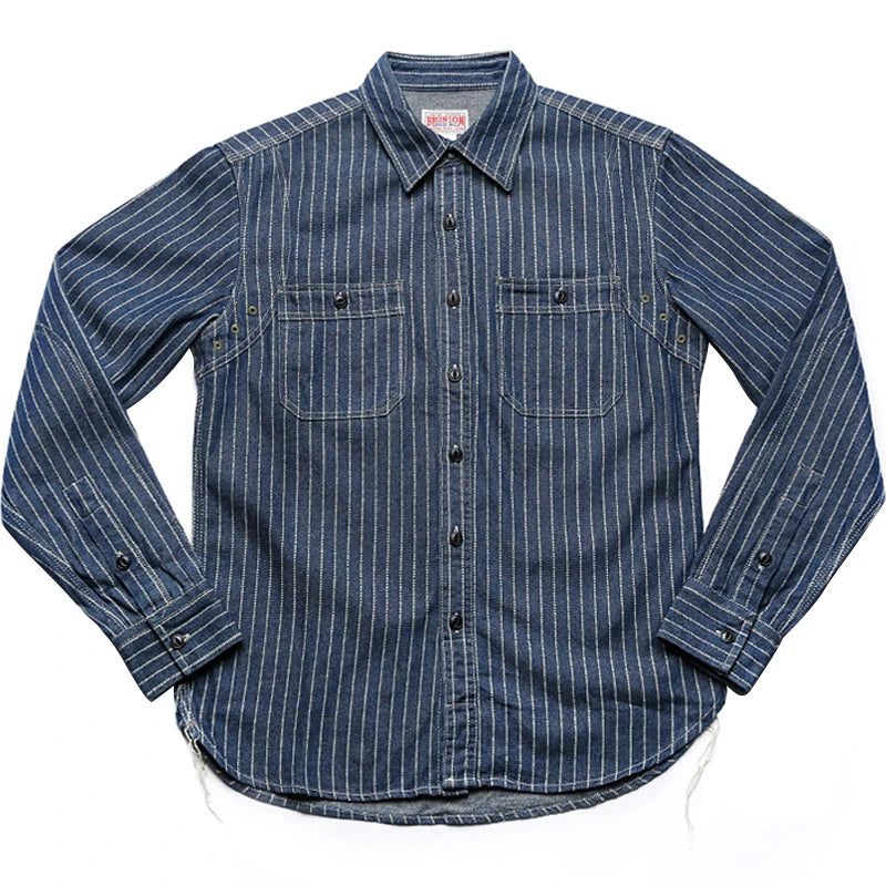 Non Stock Wabash Dot Striped Shirt Vintage Style Button Down Workshirt For Men - Ellianto fashion Men's