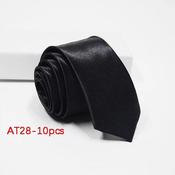 10/12PCS Tie for Men Wholesale 28 Solid Colors Slim Necktie Polyester Satin Cravat Formal Party Ties Fashion Daily Accessory - Ellianto fashion Men's