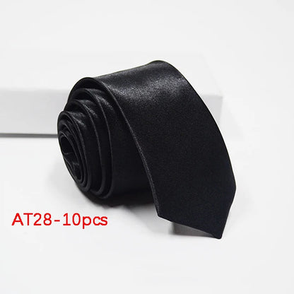 10/12PCS Tie for Men Wholesale 28 Solid Colors Slim Necktie Polyester Satin Cravat Formal Party Ties Fashion Daily Accessory - Ellianto fashion Men's