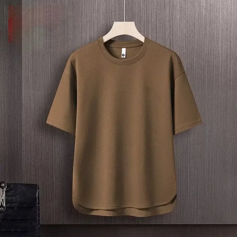 Pure Color Men's T-Shirt Set Short Sleeve Summer Trendy Two-Piece Suit Casual Comfortable Breathable Male Model Clothing - Ellianto fashion Men's