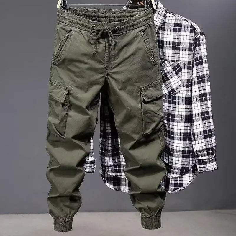 American Style Elastic Casual Pants Men's Trendy Handsome Loose Fit Comfortable Breathable Fashionable Straight Leg Trousers - Ellianto fashion Men's