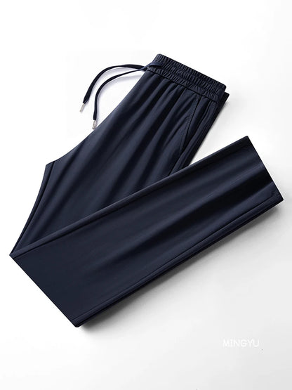 Summer High Stretch Smooth Ice Silk Casual Pants Man Thin Soft Elastic Waist Korean Grey Sweatpants Sports Jogging Trousers Male - Ellianto fashion Men's