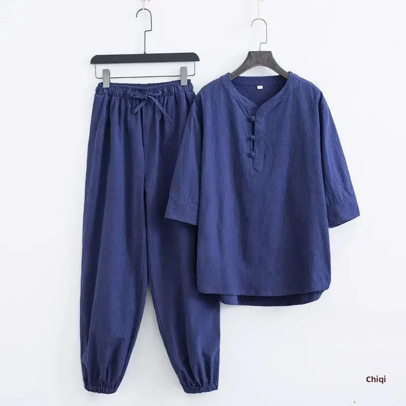 Men's Chinese Style Buddhist Zen Suit Cotton Linen Outfit For Paying Respect To Buddha Women's Version Zen Tang Costume - Ellianto fashion Men's