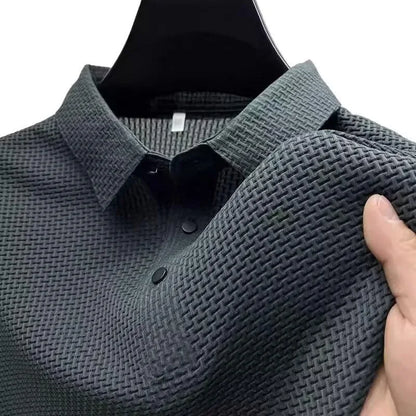 Summer New Ice Silk Mesh Short Sleeve POLO Shirt Men's Solid Color Versatile Cool Feeling Business Casual Half Sleeve Top Trendy - Ellianto fashion Men's