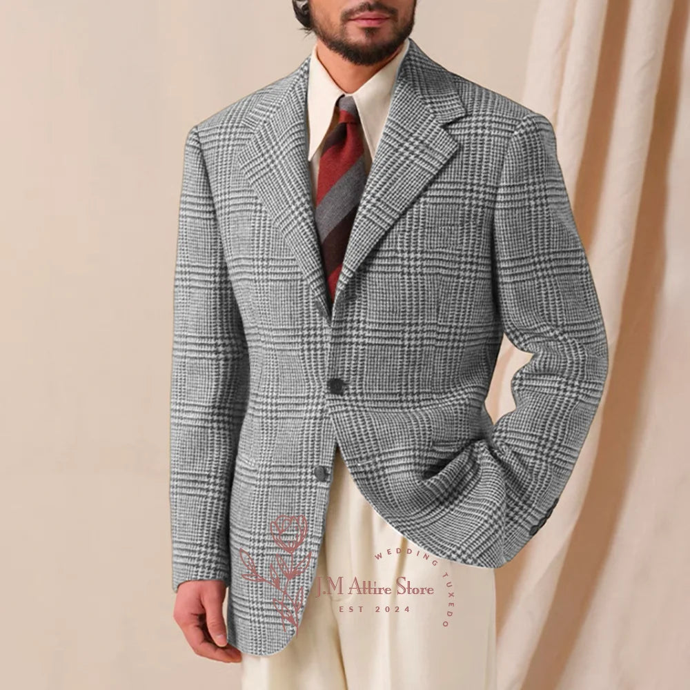Men's suit houndstooth stripes brown notch lapel casual jacket for wedding ball party formal event birthday gift, custom tuxedo - Ellianto fashion Men's