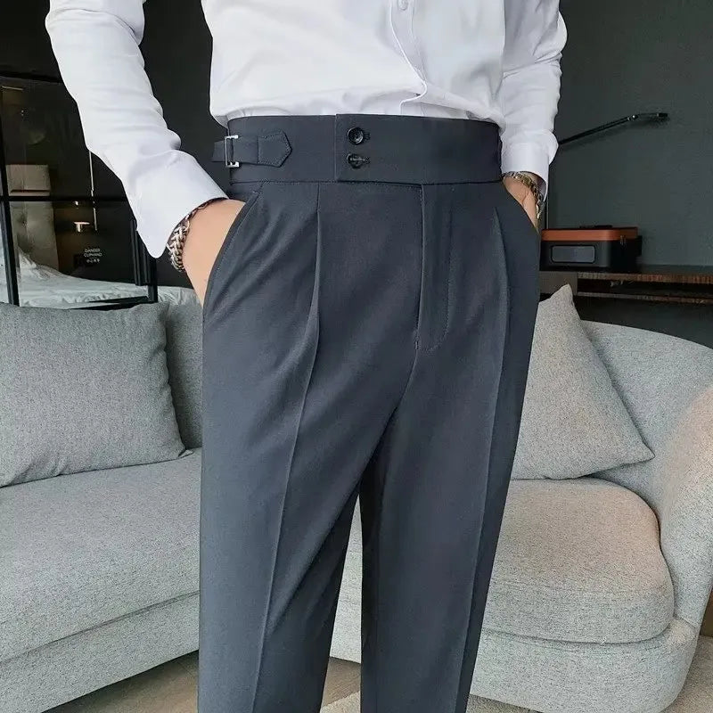 AutumnCasualTrousersMenStraight-LegNarrow-FitHigh-WaistedSlimsBritishStyleSuit Pants BusinessAttire - Ellianto fashion Men's