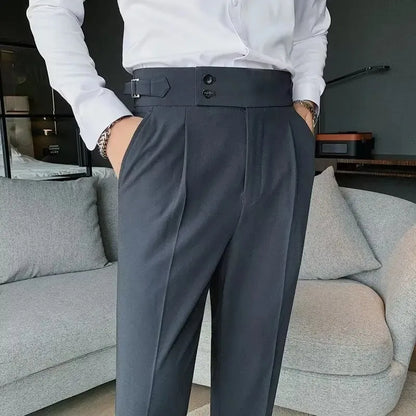 AutumnCasualTrousersMenStraight-LegNarrow-FitHigh-WaistedSlimsBritishStyleSuit Pants BusinessAttire - Ellianto fashion Men's