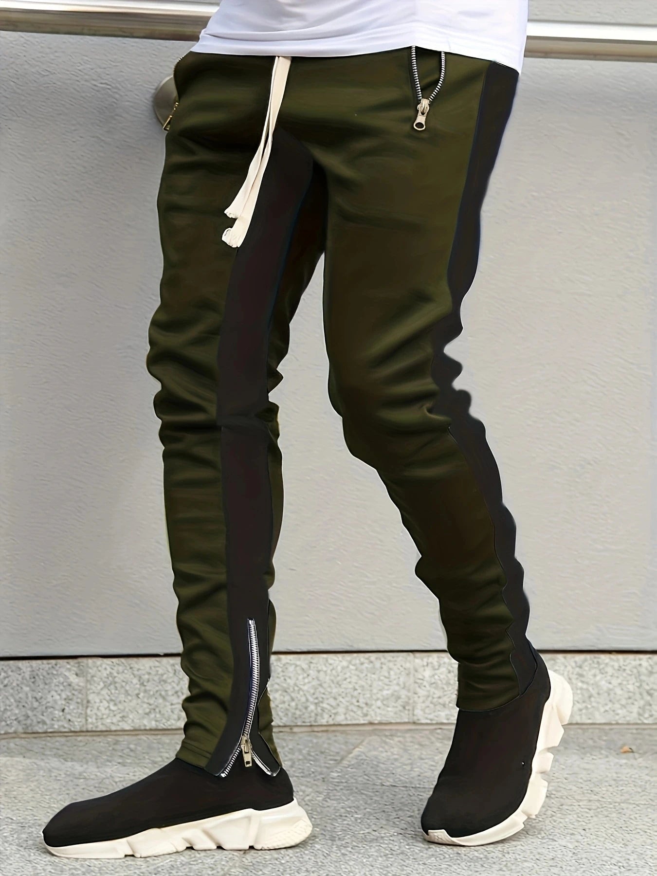 Men Sweatshirts Jogging Pants Men Casual Pants Men Stylish Color Block Zip Pockets Drawstring Sports Skinny Pants Trousers Pants - Ellianto fashion Men's