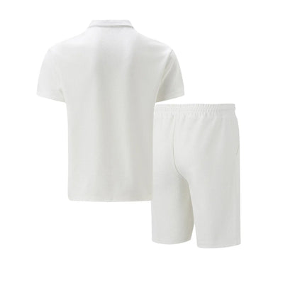 2025 simple men's suit summer new short sleeve shorts two-piece outdoor leisure handsome men's solid color trend suit - Ellianto fashion Men's
