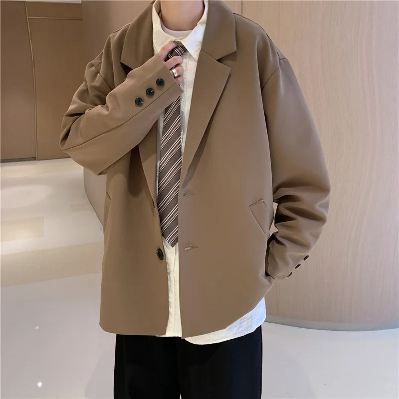 2025 New Korean Style Loose Plus Size Suit Male Oversized Tops Men'S Blazer Ulzzang Fashion Coat Streetwear Man Jackets L13 - Ellianto fashion Men's