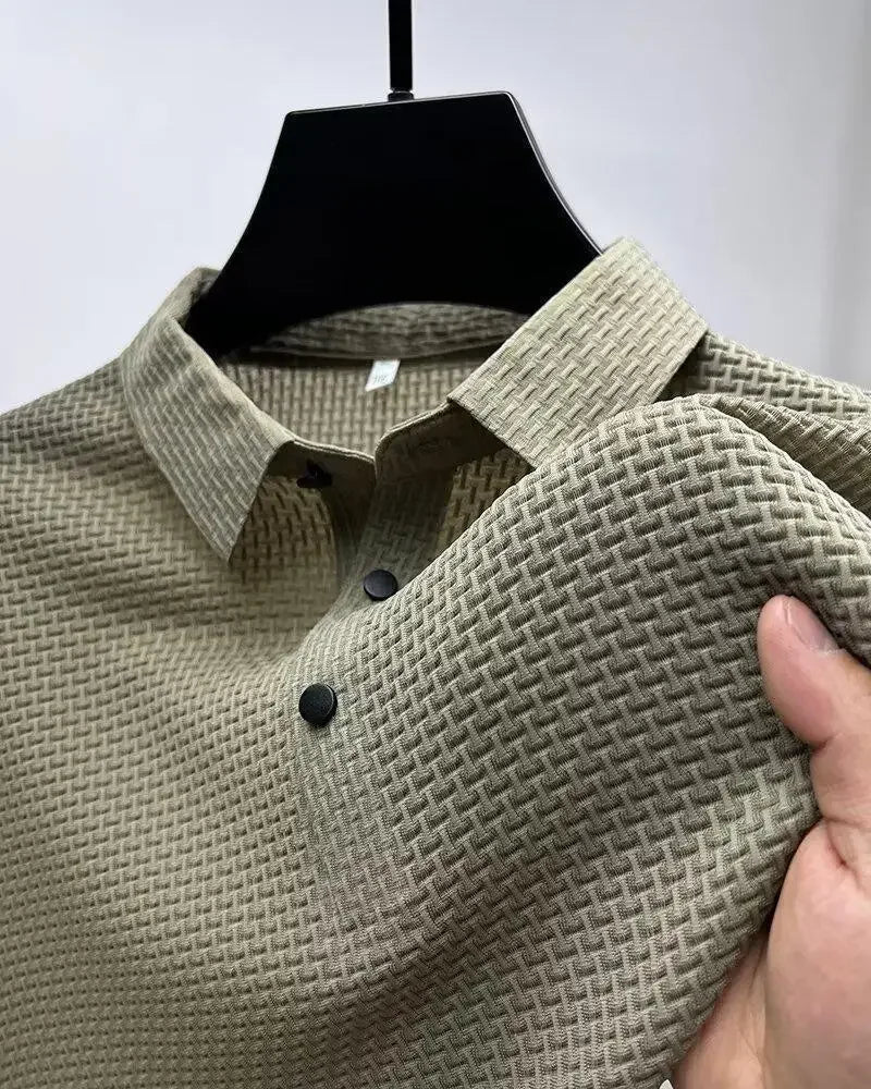 Summer New Ice Silk Mesh Short Sleeve POLO Shirt Men's Solid Color Versatile Cool Feeling Business Casual Half Sleeve Top Trendy - Ellianto fashion Men's