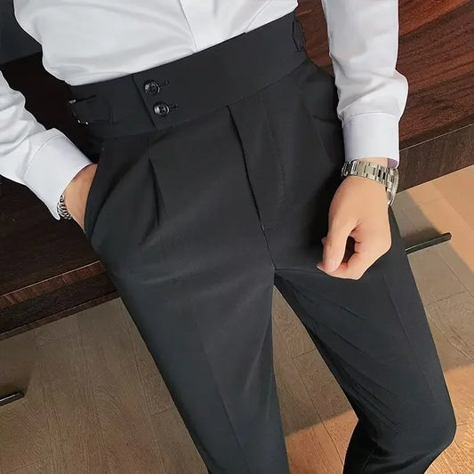 AutumnCasualTrousersMenStraight-LegNarrow-FitHigh-WaistedSlimsBritishStyleSuit Pants BusinessAttire - Ellianto fashion Men's