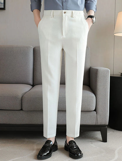 Trousers For Men Social Tailoring Slim Fit Khaki Business Waffle Tressed Work Wear Man Suits Pants Luxury Luxury Spring Clothes - Ellianto fashion Men's