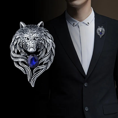 Wolf Brooche Rhinestone Collar Pins Badge Brooches Fashion Suit Shirt Clothing Jewelry for Men Accessories New Vintage Animal