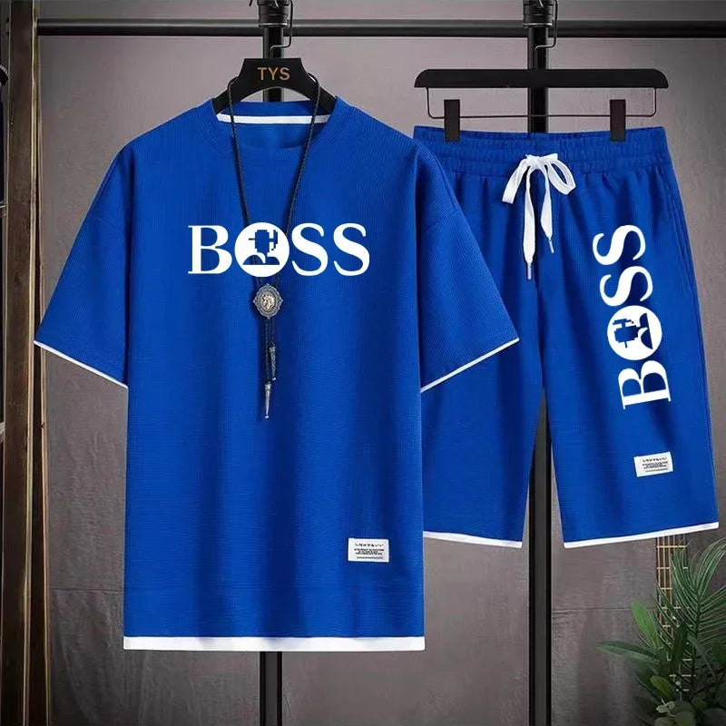Men's luxury sportswear set casual fitness T-shirt and shorts 2-piece set with short sleeves summer 2025 - Ellianto fashion Men's
