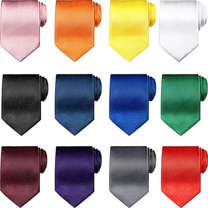 10/12PCS Tie for Men Wholesale 28 Solid Colors Slim Necktie Polyester Satin Cravat Formal Party Ties Fashion Daily Accessory - Ellianto fashion Men's