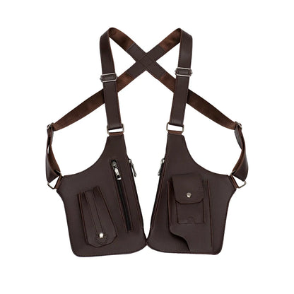 Luxury Design Men's Tactical Vest Bag High Quality PU Leather Man Chest Bag Phone Pouch Vintage Design Underarm Back Pack Bags - Ellianto fashion Men's