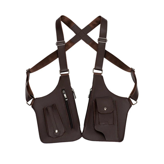 Luxury Design Men's Tactical Vest Bag High Quality PU Leather Man Chest Bag Phone Pouch Vintage Design Underarm Back Pack Bags - Ellianto fashion Men's