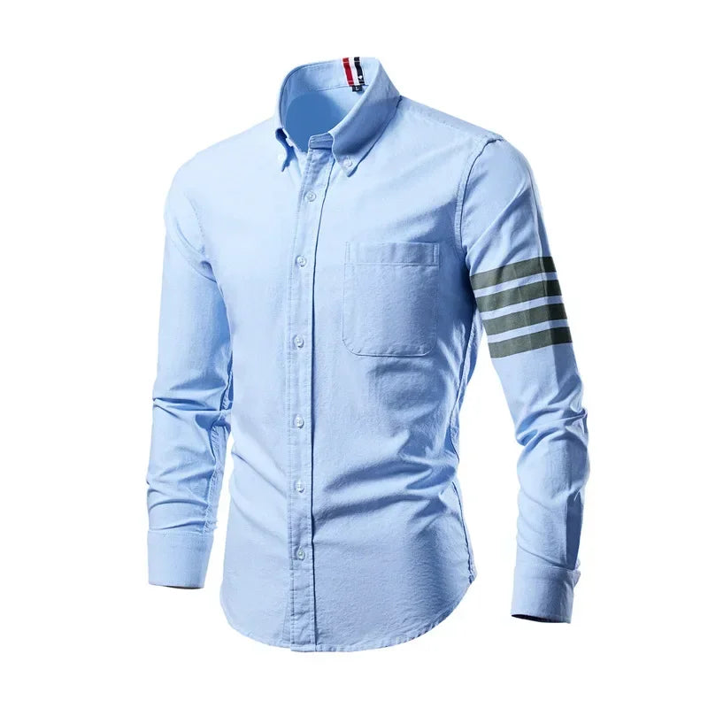 2025 Trend Mens Shirts Casual Soft Thin Cotton Slim Luxury Long Sleeve Striped Solid Shirt Male Streetwear - Ellianto fashion Men's