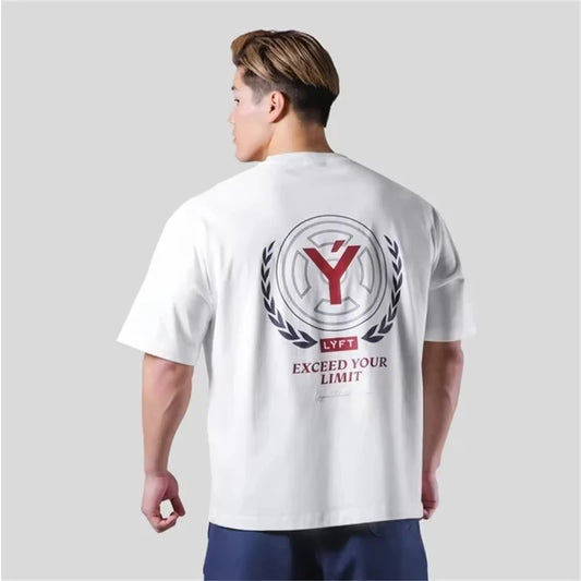 LYFT Printed Pure Cotton Fashion Fitness Sports Short Sleeve Men's Loose T-shirt Summer Workout Casual O-neck Running Tees Tops - Ellianto fashion Men's