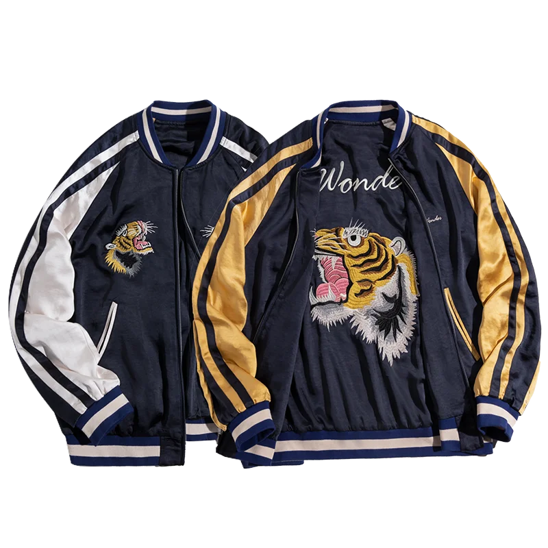 Maden Retro Reversible Yokosuka Jacket Tiger Embroidered Iron-Free Drape Jacket Men's Spring and Fall Trendy Patchwork Outwear