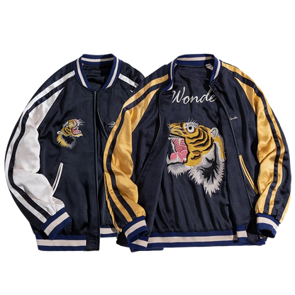 Maden Retro Reversible Yokosuka Jacket Tiger Embroidered Iron-Free Drape Jacket Men's Spring and Fall Trendy Patchwork Outwear