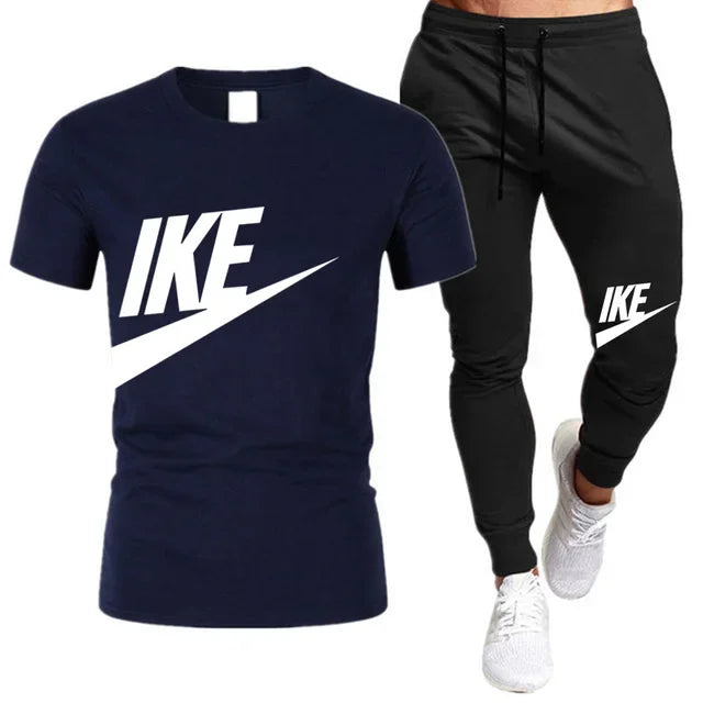 Set The new summer fashion sportswear for 2025: men's short-sleeved high-quality cotton T-shirt + sports shorts 2-piece set, men's c - Ellianto fashion Men's