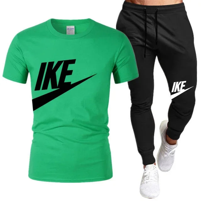 Set The new summer fashion sportswear for 2025: men's short-sleeved high-quality cotton T-shirt + sports shorts 2-piece set, men's c - Ellianto fashion Men's