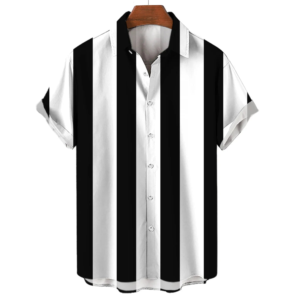 Men's Hawaiian Short Sleeve Shirt Elegant Summer Stripes Print Fashion Casual Social Oversized Y2k Harajuku Luxury Clothing Hot - Ellianto fashion Men's