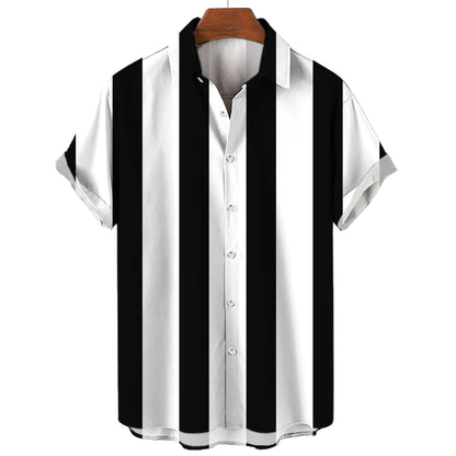 Men's Hawaiian Short Sleeve Shirt Elegant Summer Stripes Print Fashion Casual Social Oversized Y2k Harajuku Luxury Clothing Hot - Ellianto fashion Men's