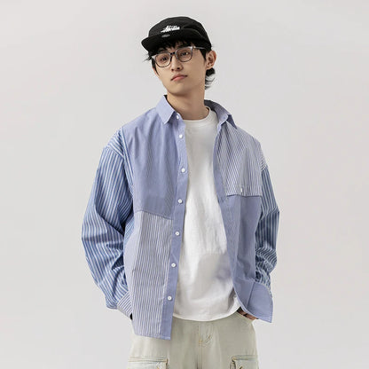 2025 Spring New Multi Stripe Loose Shirt Men Casual Long Sleeve Student Fashion Cityboy Japan Korean Streetwear Shirts - Ellianto fashion Men's