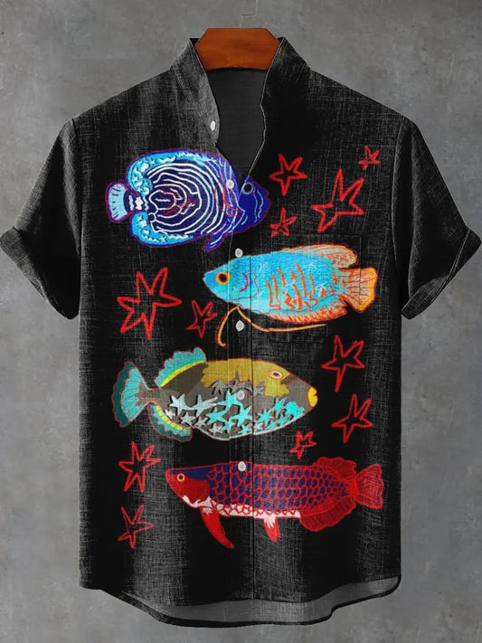 New Men's Linen Short Sleeve Shirt with Casual Animal Pattern, Fashionable Summer Top, New Collection - Ellianto fashion Men's
