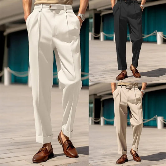 Men's Clothing Formal Mid-waist Buttoned Straight Plain Comfortable Outdoor Daily Outing Fashionable Trousers - Ellianto fashion Men's