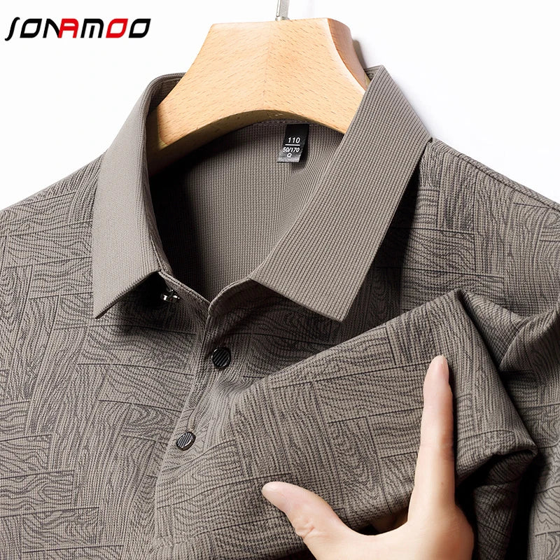 2025Summer New Men's Business Print Short Sleeved POLO Shirt Comfortable and Cool Casual Fashion T-shirt - Ellianto fashion Men's